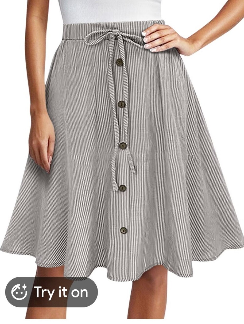 Cotton Green And White Striped A Line Midi Skirt
